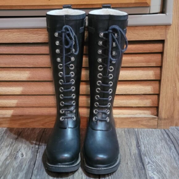 ILSE Jacobsen Hornbaek Womens EU 36 US 6.5 Black Tall Lined Rain Rubber Boots - Picture 1 of 5